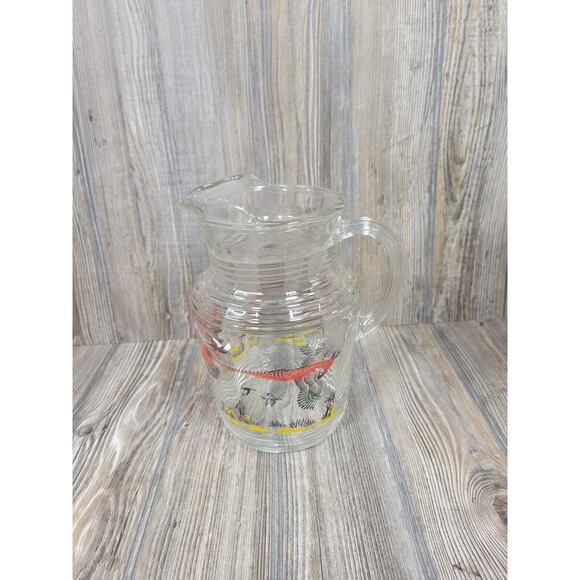 Vintage Pheasant Pitcher, Hazel Atlas Glass 80 oz - Picture 1 of 6